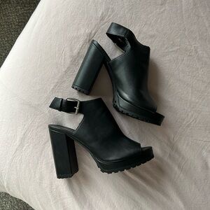 Black Peep Toe Platform Heels